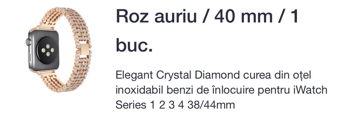 Curea rozgold cu pietre iWatch Series 1 2 3 4 38/44mm si cureleFitbit3