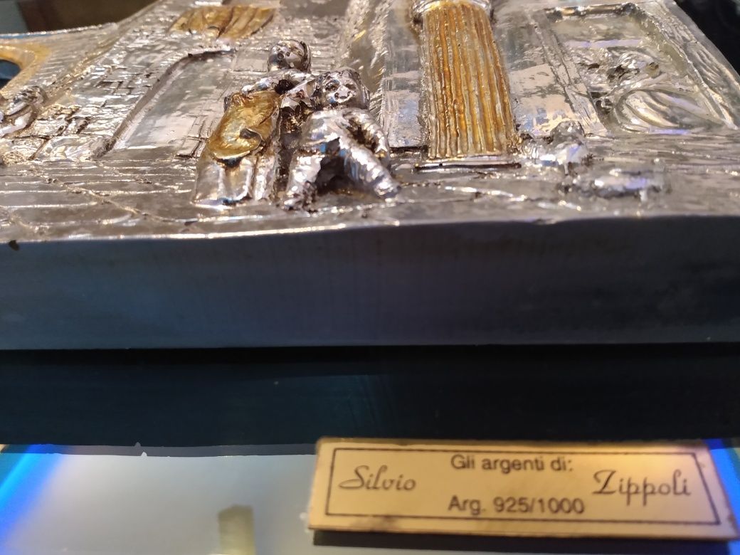Tablou italian in relief argint 925, cu oglinda, artist Silvio Zippoli