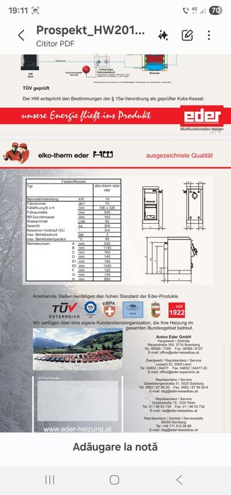 Centrala pe lemne EDER 19 - 20 KW