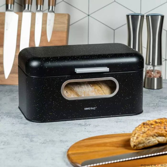 Cutie pentru paine, din oțel, negru marmorat, KingHoff