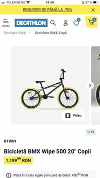 Bicicleta BMX WIPE 500, copii 20” noua