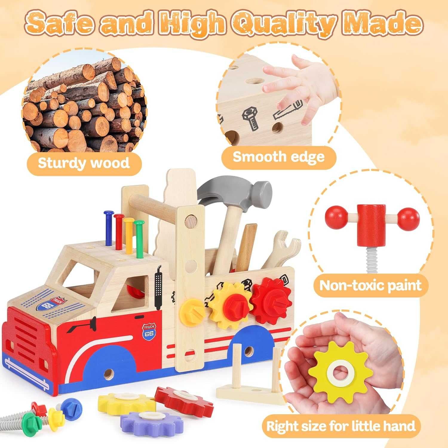 Ophy Wooden Toys Детски комплект за игра с инструменти - 45 части