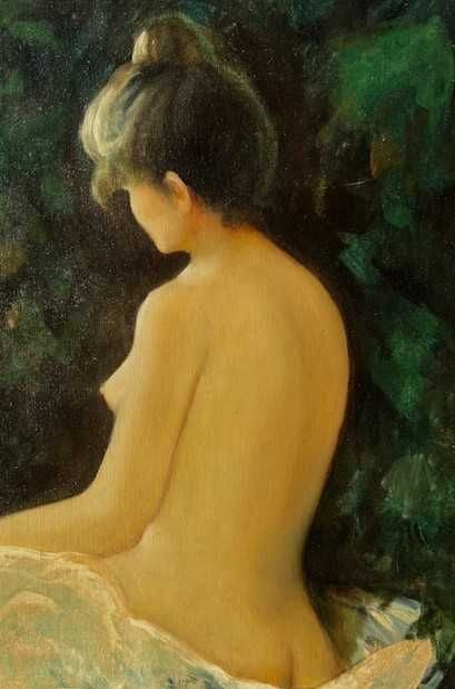 ”NUD cu spatele”-Tablou F VECHI, mare 80x60cm+R ulei/pânză, semnat