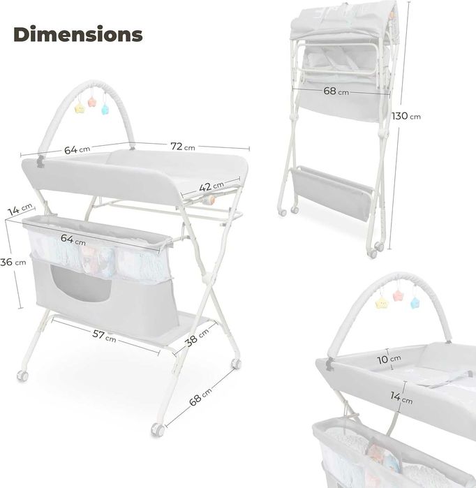 GOOZIE Бебешка маса за повиване с колелца – 5-степенна, регулируема