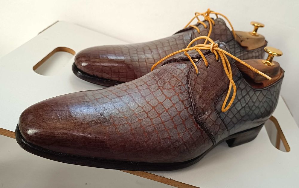 Pantofi de lux 43.5 44 44.5 Greve NOI lucrati manual piele embosata