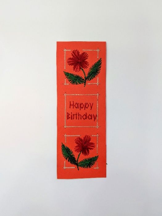 Semn de carte cusut - FAL O1 Flower square Happy birthday