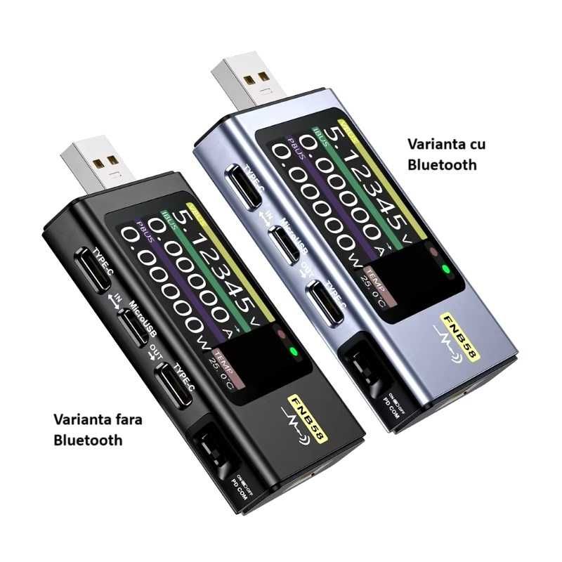 Tester USB  Fnirsi FNB58 E-marker test rezistenta capacitate Bluetooth