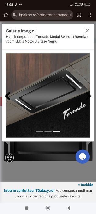 Hota incorporabila Tornado Modul Sensor 1200m3/h 70cm LED 1 Motor 3 Vi