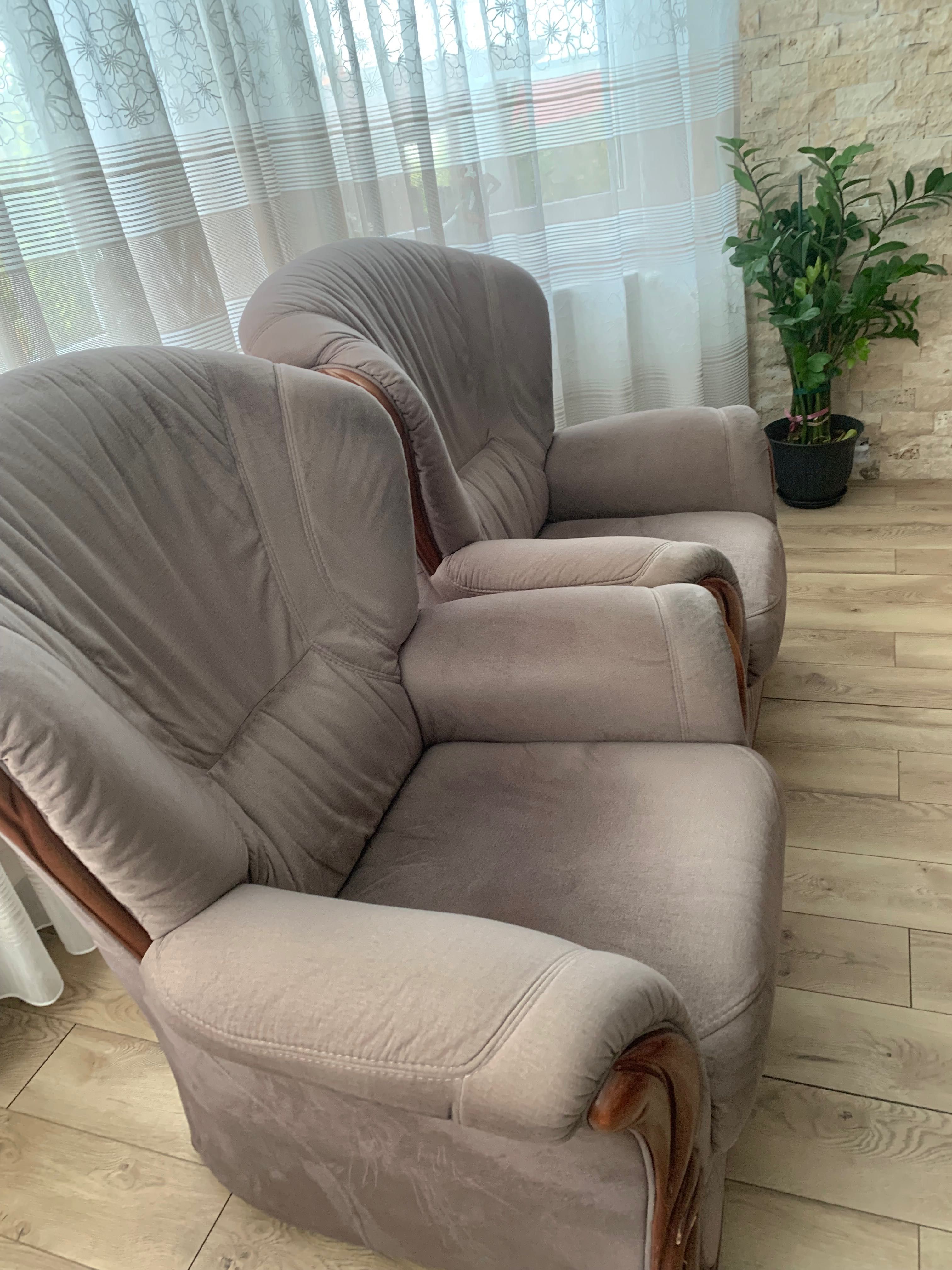 Set canapea extensibila cu 2 fotolii cadru de lemn