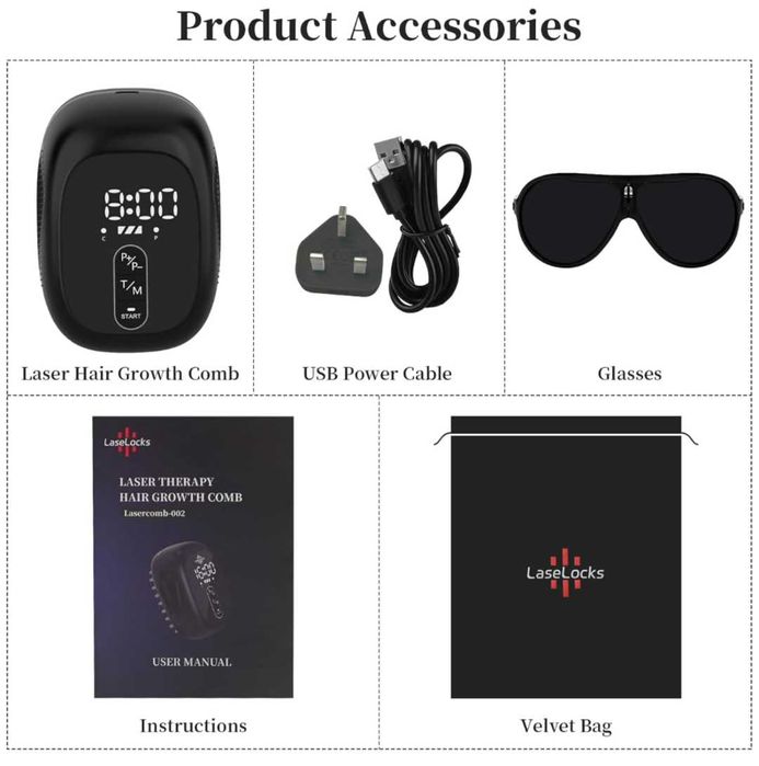 laserLocks Lasercomb-002 нов модел лазерен гребен за растеж на коса