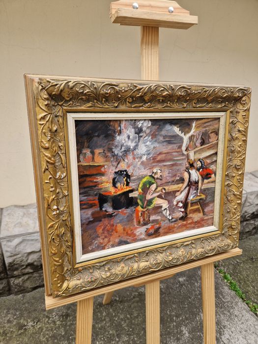 Уникална антикварна майсторска авторска картина масло върху