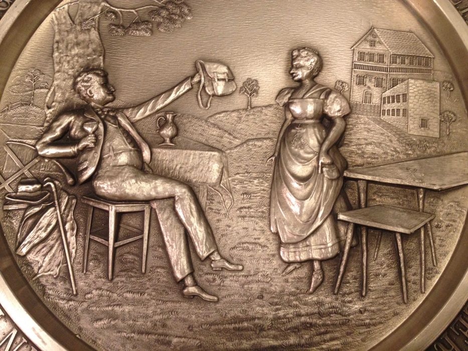 Нови! Немски калаени чинии за стена Lindenwirtin и Картоиграчи