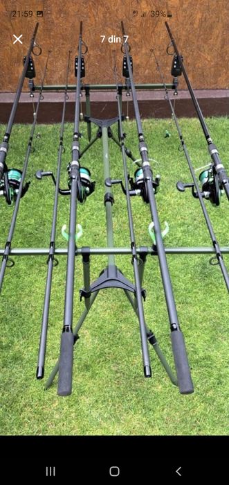 Set Pescuit, 4 Lansete Crap 3,90m, 2 Segmente, 4 Mulinete 8000, Rod Po