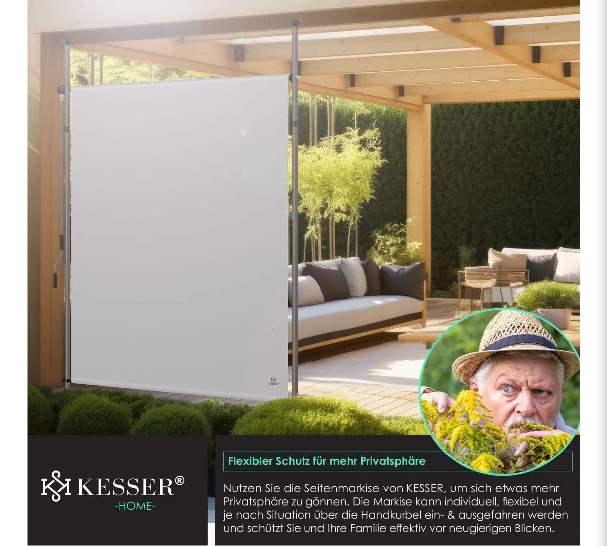 Вертикална тента без пробиване, регулеруема височина 150 x 220-310 см