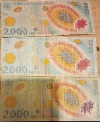 Vand 3 bancnote de 2000 lei vechi cu eclipsa din anul 1999