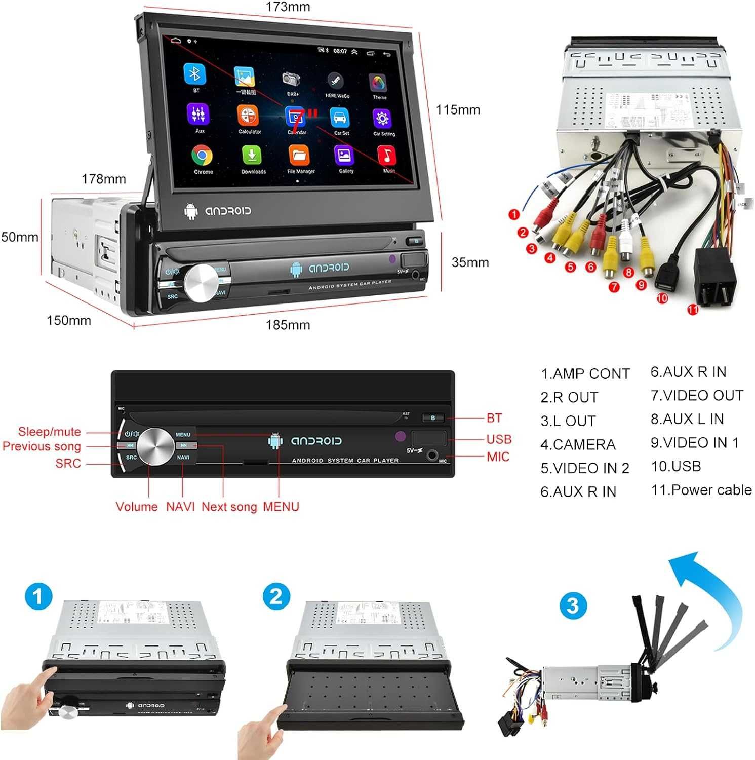 Мултимедия/Навигация-Android, 1DIN, 7inch,Wi-Fi,GPS,4x55W,Touch Screen