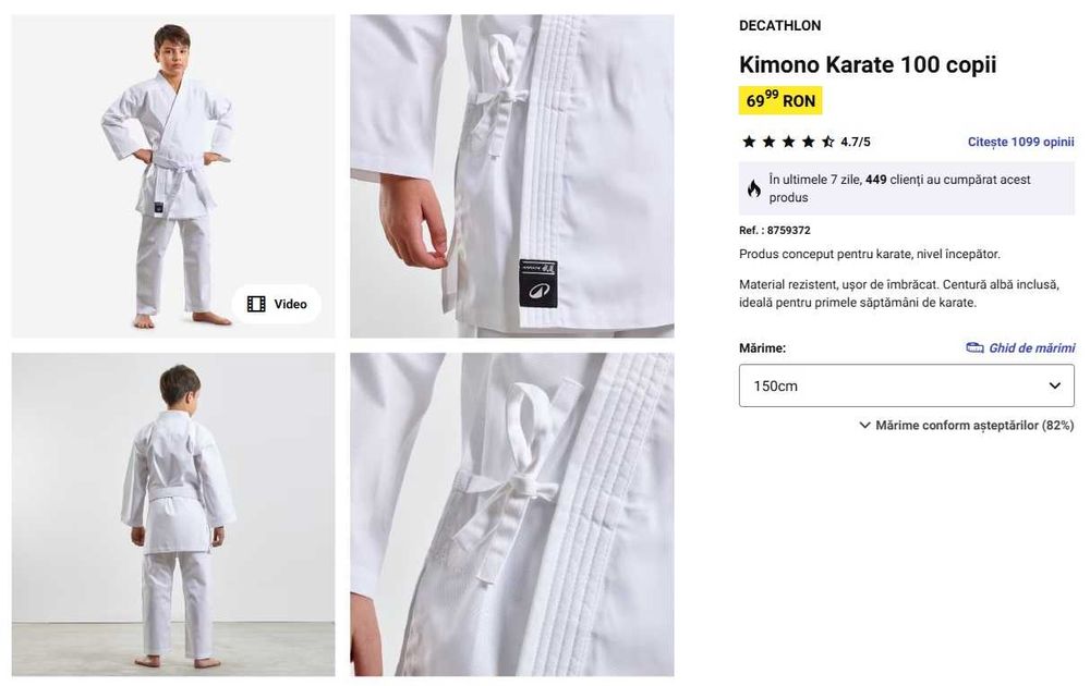 Kimono Karate / Judo / Aikido pentru copii - 2 bucati, 150 cm + 130 cm