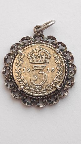 Pandantiv cu moneda 3 pence argint 1915