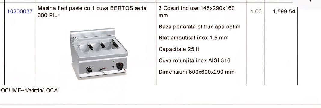 Mașină de fiert paste BERTOS -Italia.