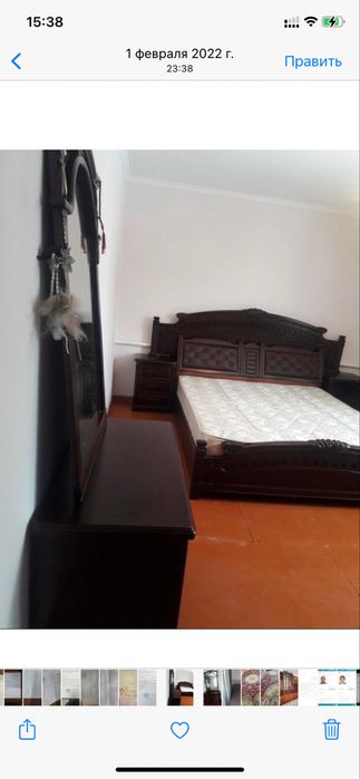 Спальный кровать с матрасом, 2 тумба, комод зеркала