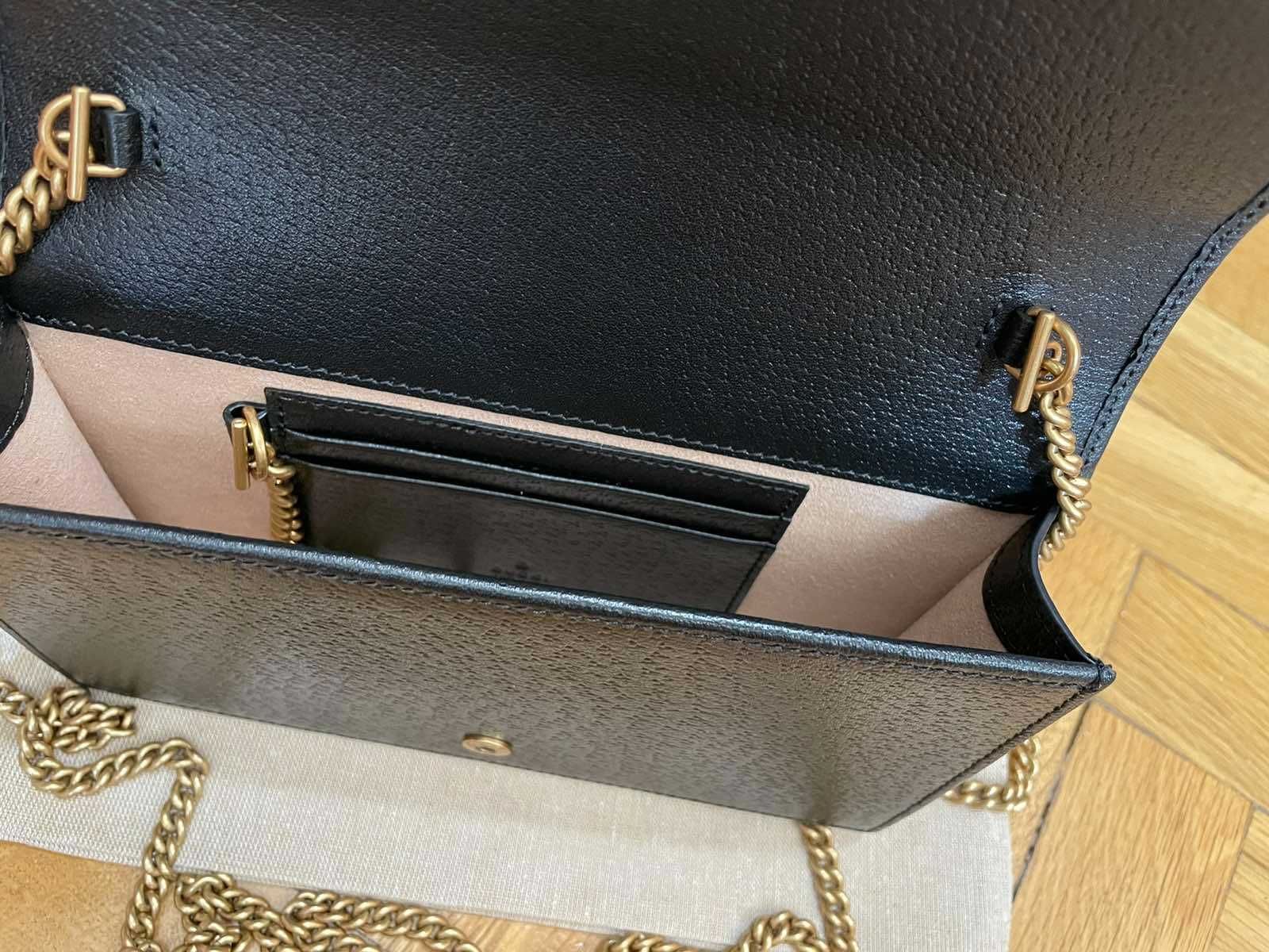 Дамска чанта Мини Gucci Гучи Diana Черна кожа Златно Gold GG лого