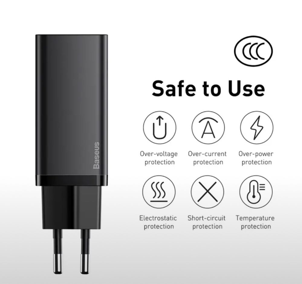 Блок питание baseus gan 65w новый зарядка
