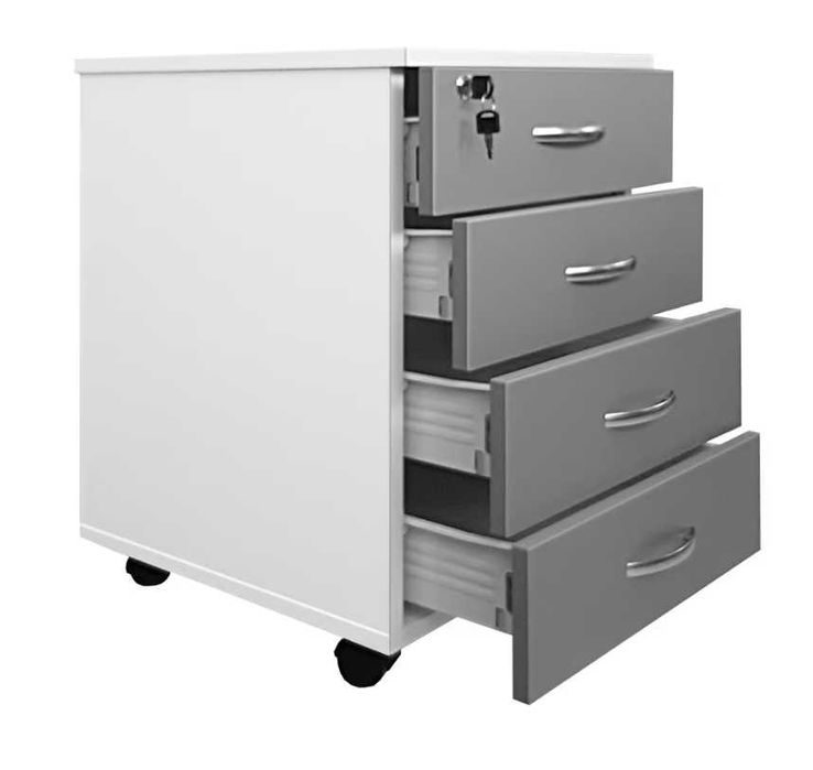 Rollbox 4 sertare, inchidere centralizata, alb/gri, 47x51x65 cm