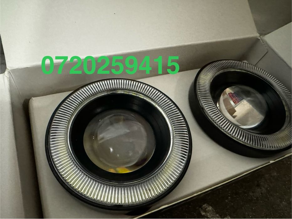 Set 2 Proiectoare LED ceata cu Lupa si Angel Eyes 86 mm 12v doua faze