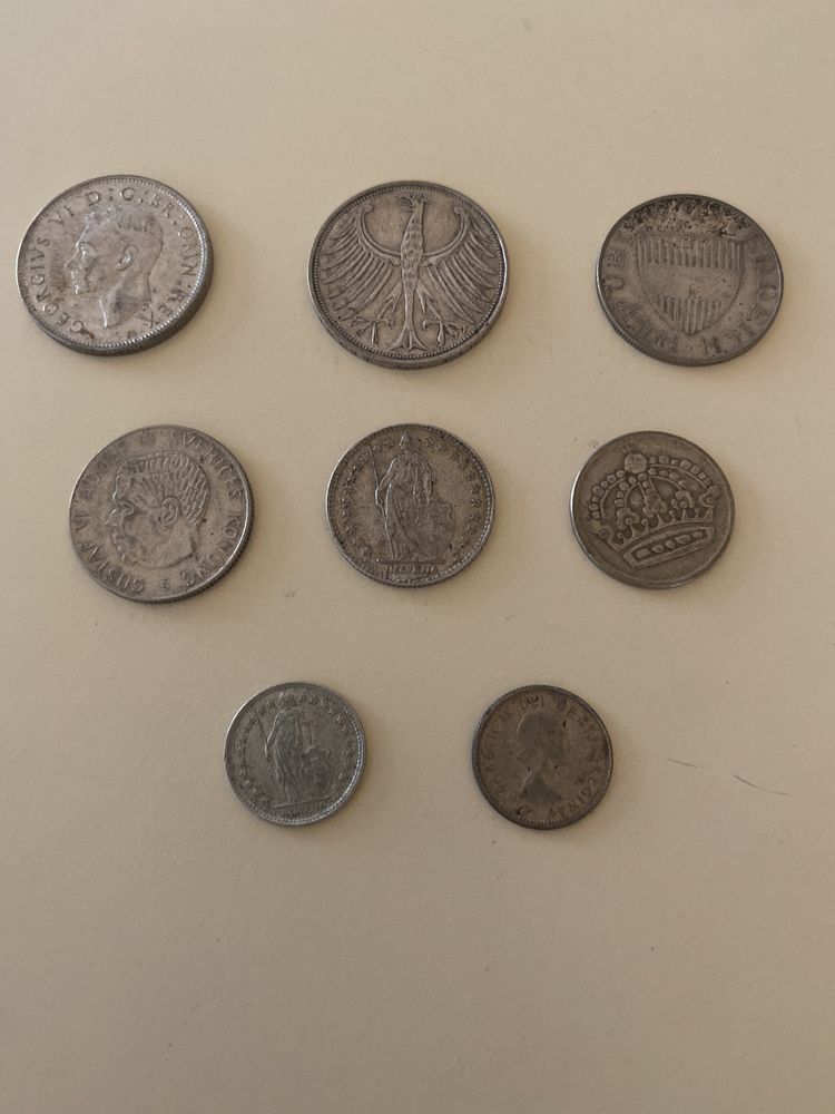 Set 8 monede diferite argint Anglia,Suedia, Germania , Elvetia, Canada