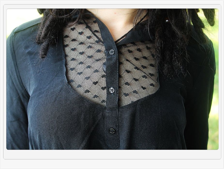 Camasa neagra cu plasa si inimioare KOOKAI Rock Goth Punk