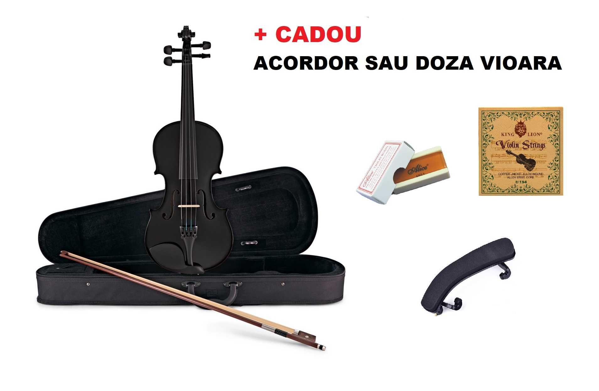 Set COMPLET vioara 4/4 neagra cu toc,arcus,sacaz,corzi,barbie + CADOU