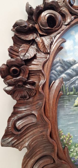 Tablou pictat cu rama de lemn sculptata