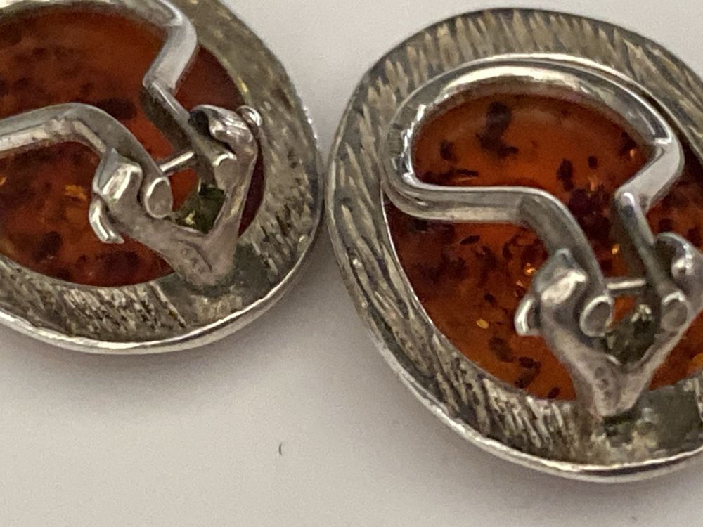 Set modern cercei inel ag 925 si chilimbar natural cognac
