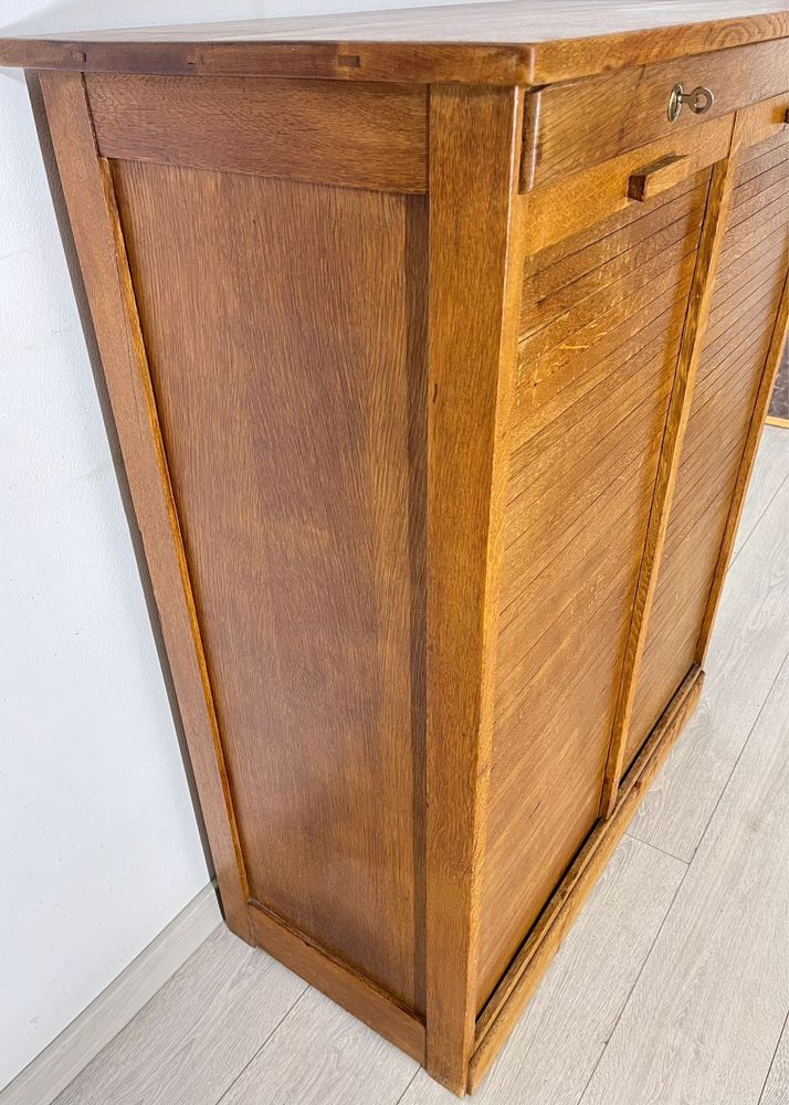 Cabinet Vintage din Lemn, 2 Uși tip Rulou; Comodă Fișet Dulap Scrin