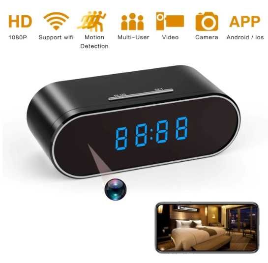 Wireless WIFI Mini Clock Camera Time Alarm Watch 1080P IP Security