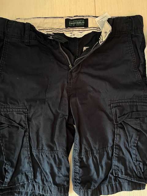 2 perechi pantaloni 3/4(crem+albastru)-cargo, H&M, 134 cm, 8-9 ani