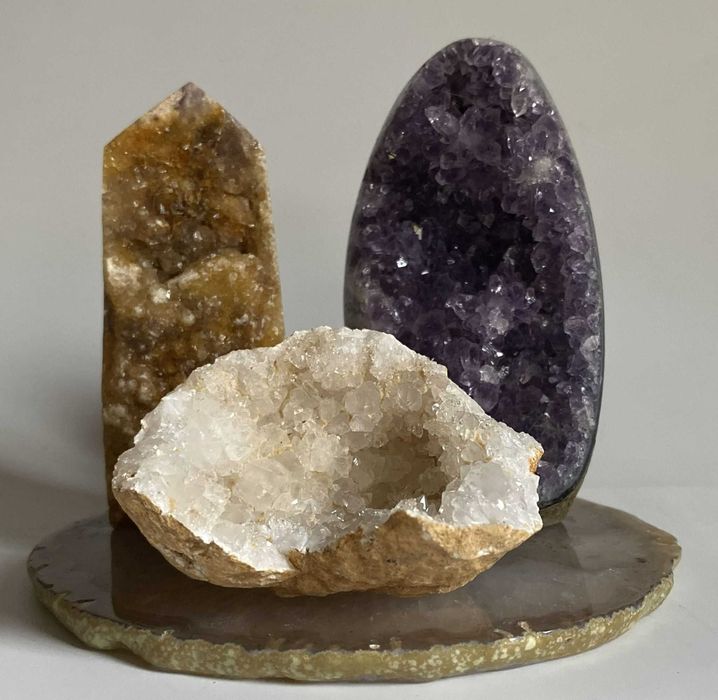 Decor Cristale - Ametist&Fluorit Galben&Cuart Alb - Set Cristale