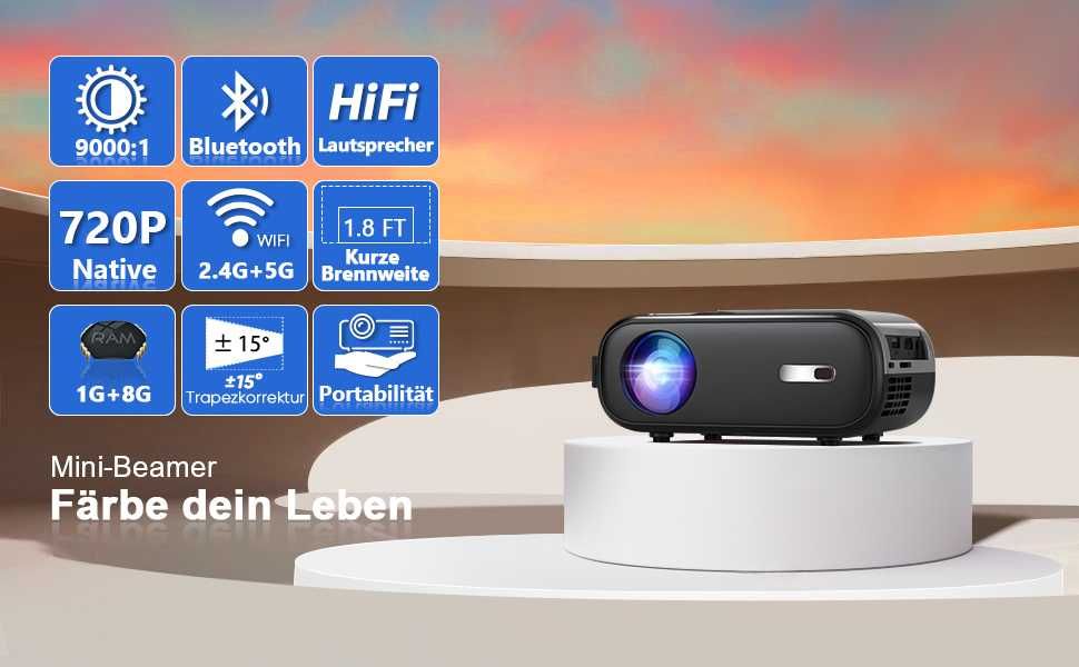 Mini proiector cu Bluetooth,WiFi , 1080P acceptat. HORLAT, 9800 lumeni