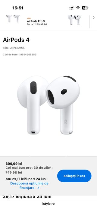 Apple airpods 4 noi sigilate originale
