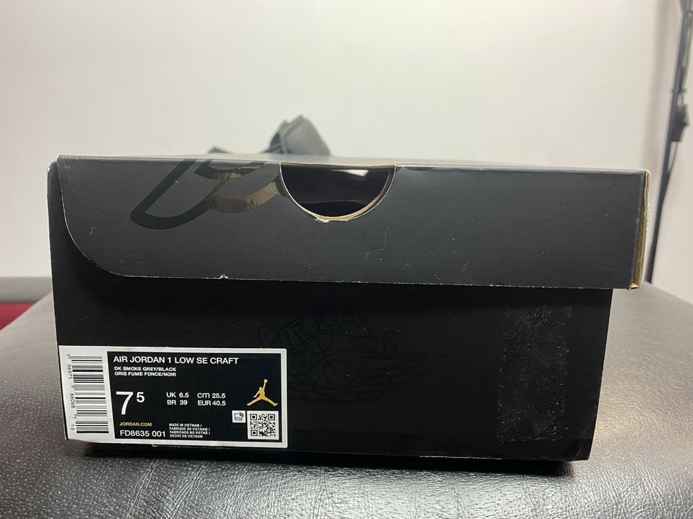 Air Jordan 1 Low Craft - Dark Smoke Grey - 40.5 - Като Нови