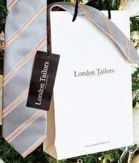 Cravată NOUĂ microfibră London Tailors BARBATI gri cu portocaliuPunga