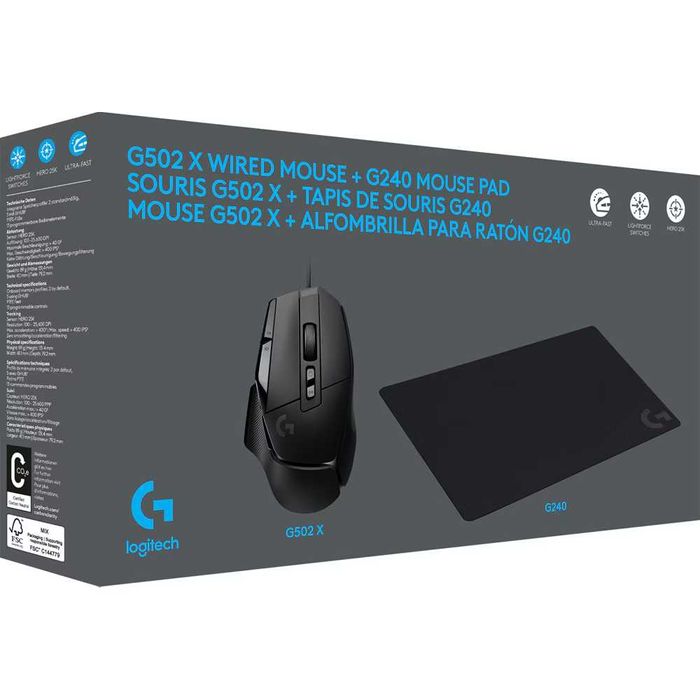 Set Mouse Gaming LOGITECH G502 X + Mouse Pad G240, Garantie 11.2027