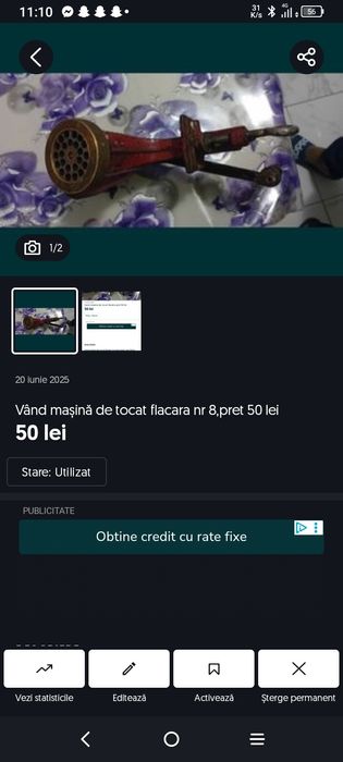 Vând mașină de tocat flacăra Nr 8 pret 50 lei