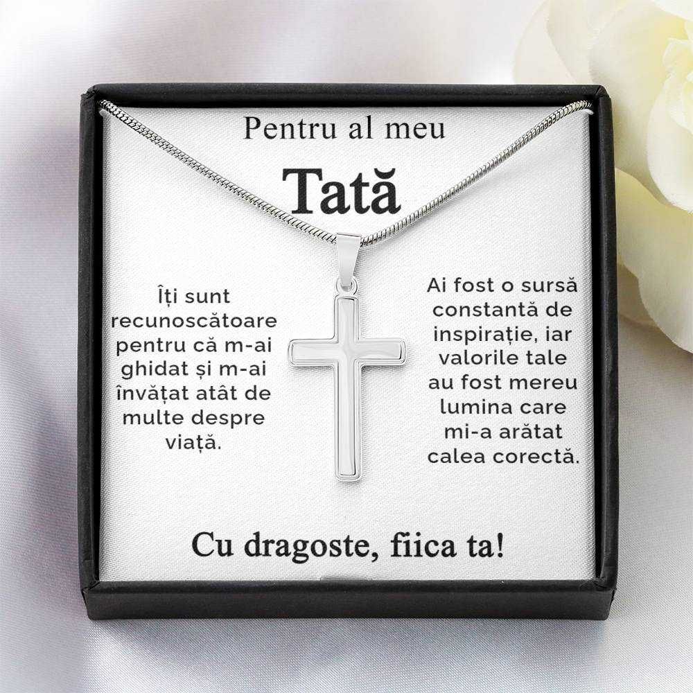 Colier pentru tata, cadou cu mesaj, Colier cruce+card cu mesaj+cutie