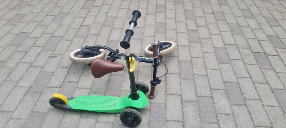 Bicicleta fără pedale Oxelo și trotineta cu 3 roti Dechatlon