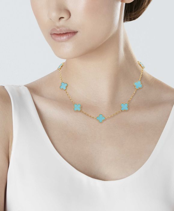 Van Cleef & Arpels VCA Gold Turquoise 10 Motifs Alhambra Дамско Колие