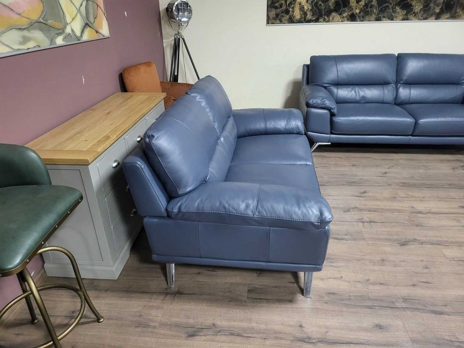 Син кожен комплект дивани тройка и двойка