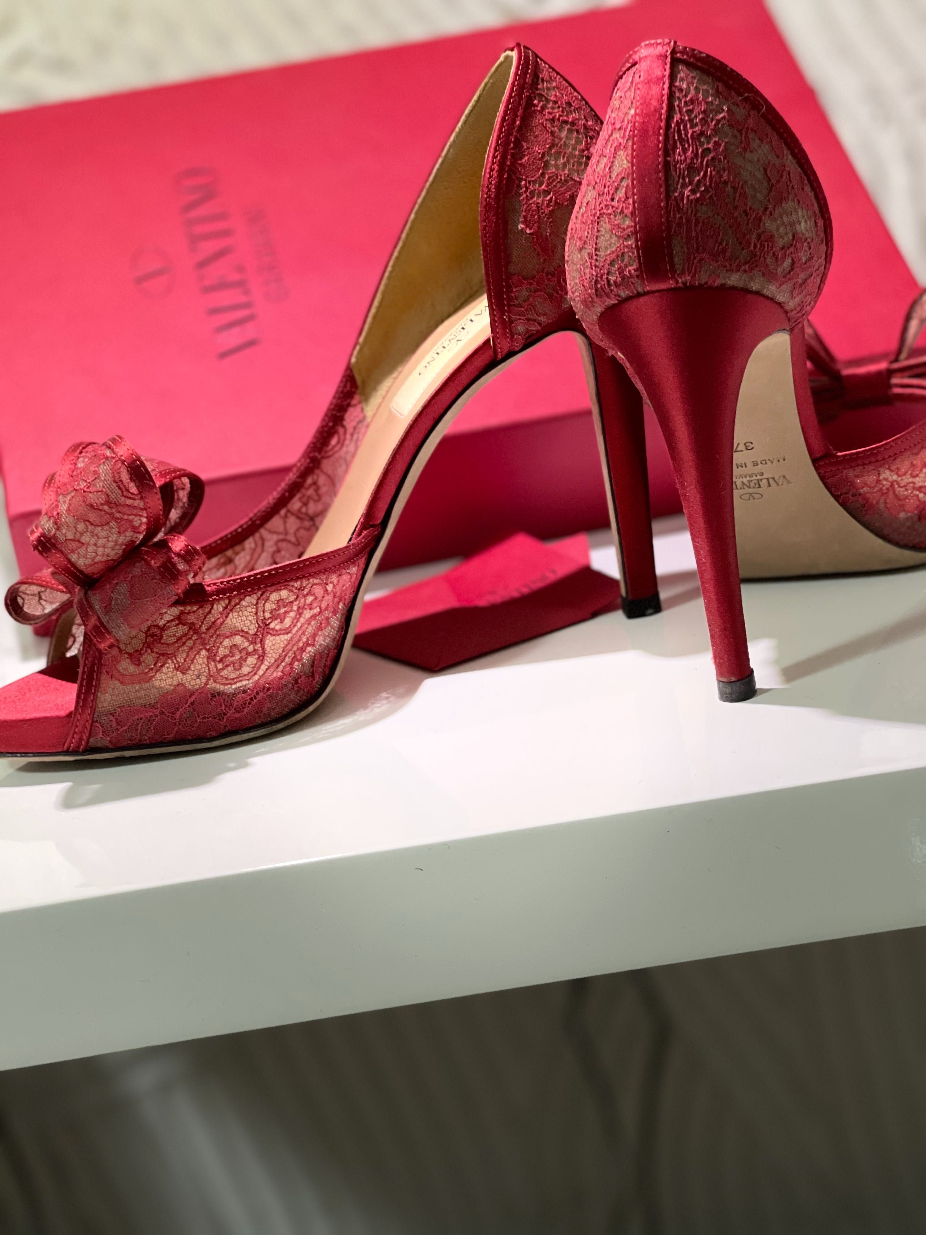 Valentino red bow peep toe shoes autentici