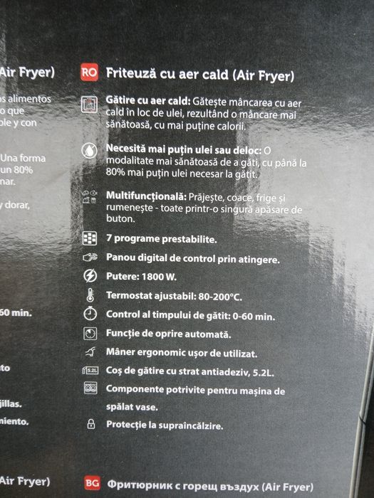 Friteuza aer cald Zokura 1800W