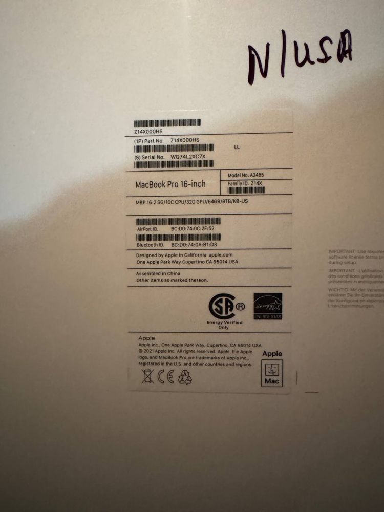 Macbook Pro M1 Max 16inch 64GB/ 8 TB  SSD